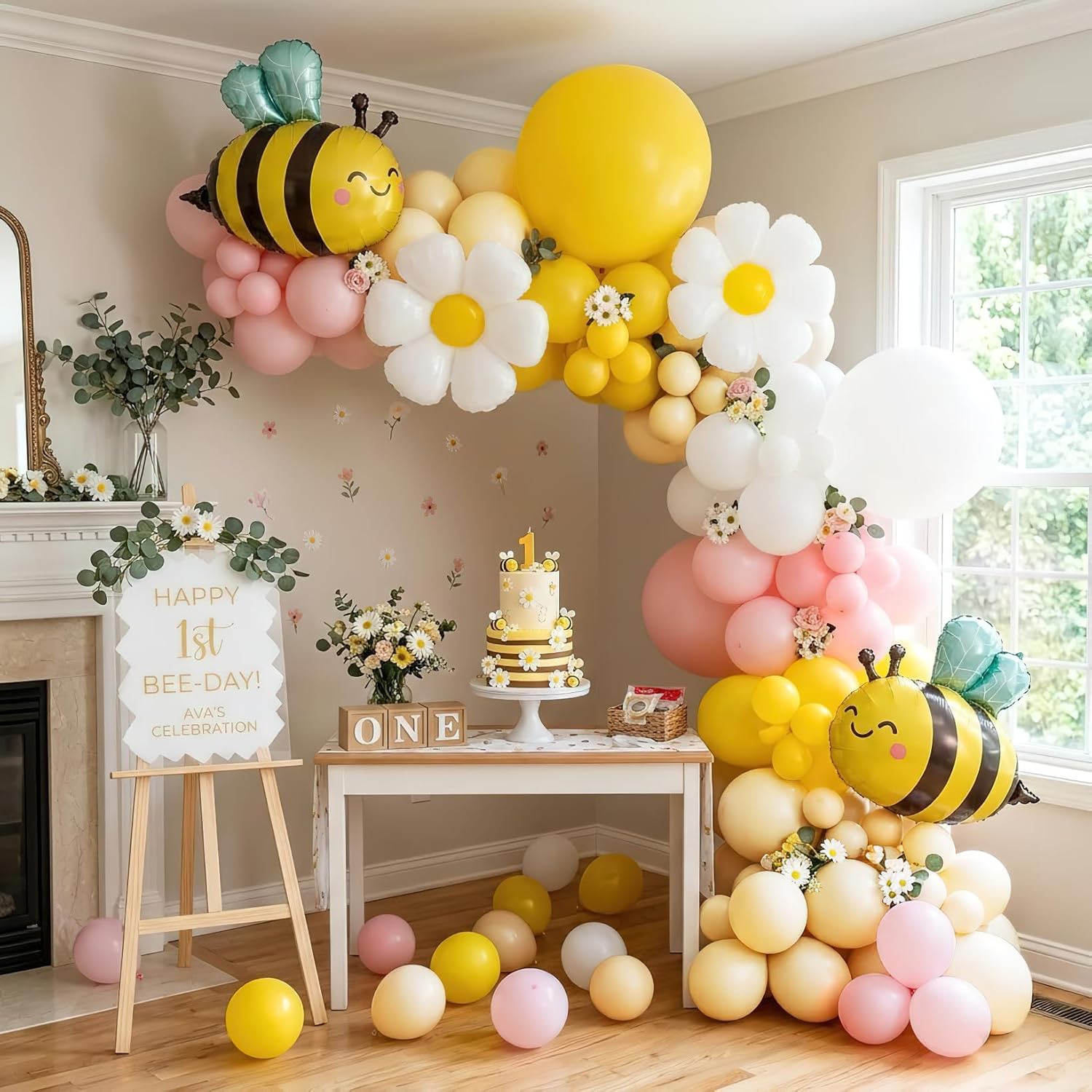 Balloon Arch Kit - 134Pcs Yellow Pink Bee Balloon Garland