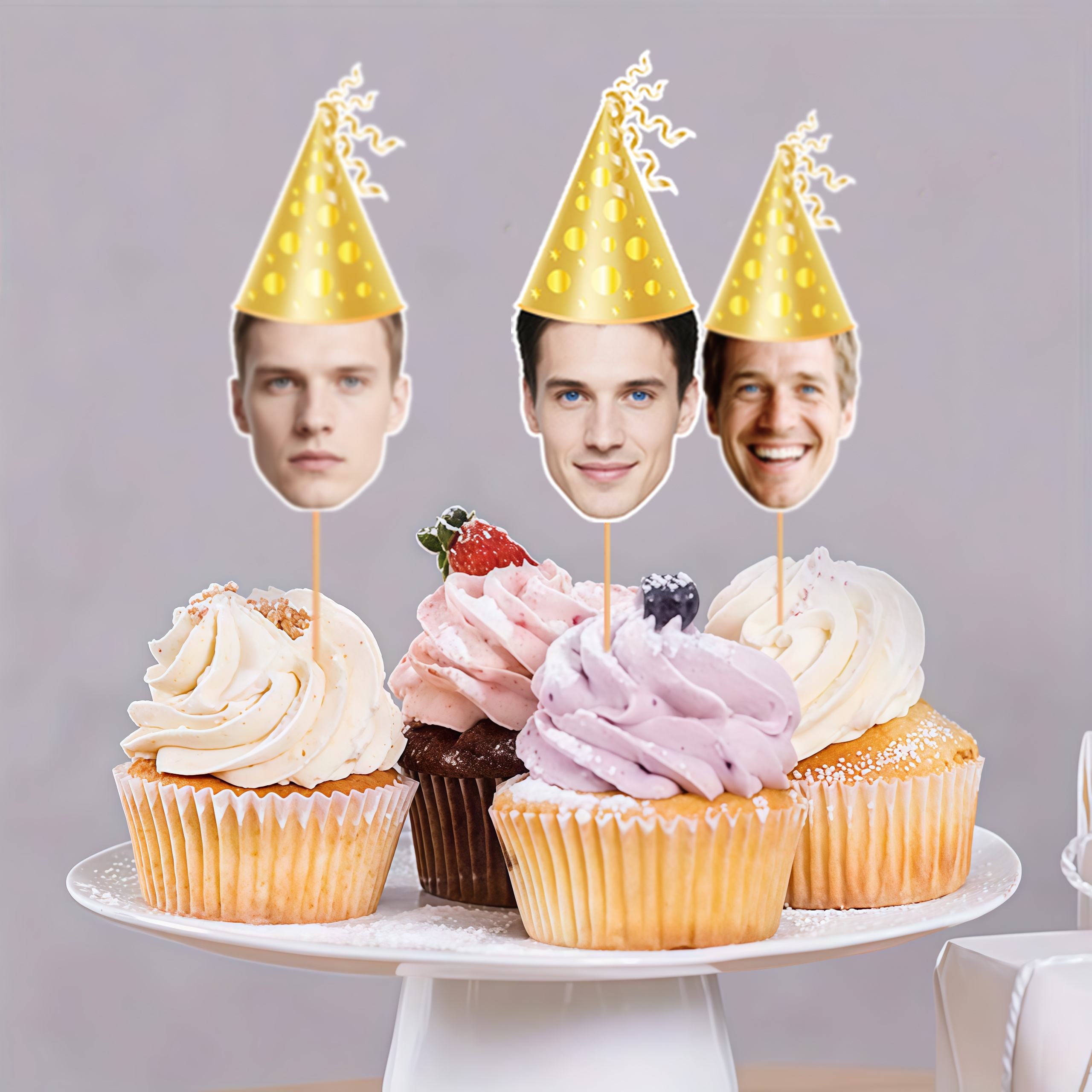 Party Hat Cone - Custom Photo Face Golden Polka Dot
