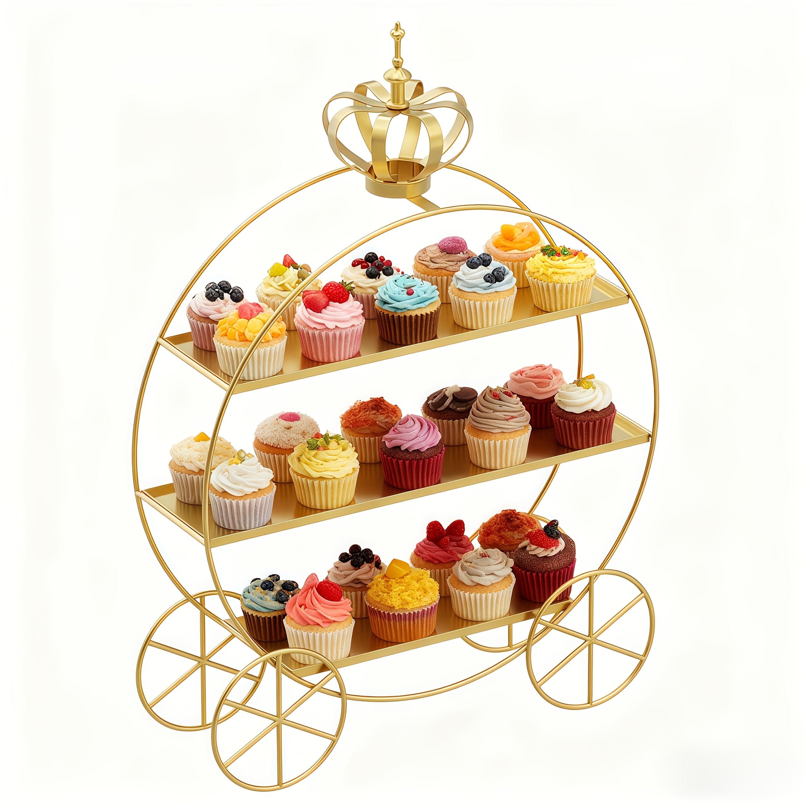 Cupcake Stand Tier - 3-Tier Golden Crown Cake Stand |