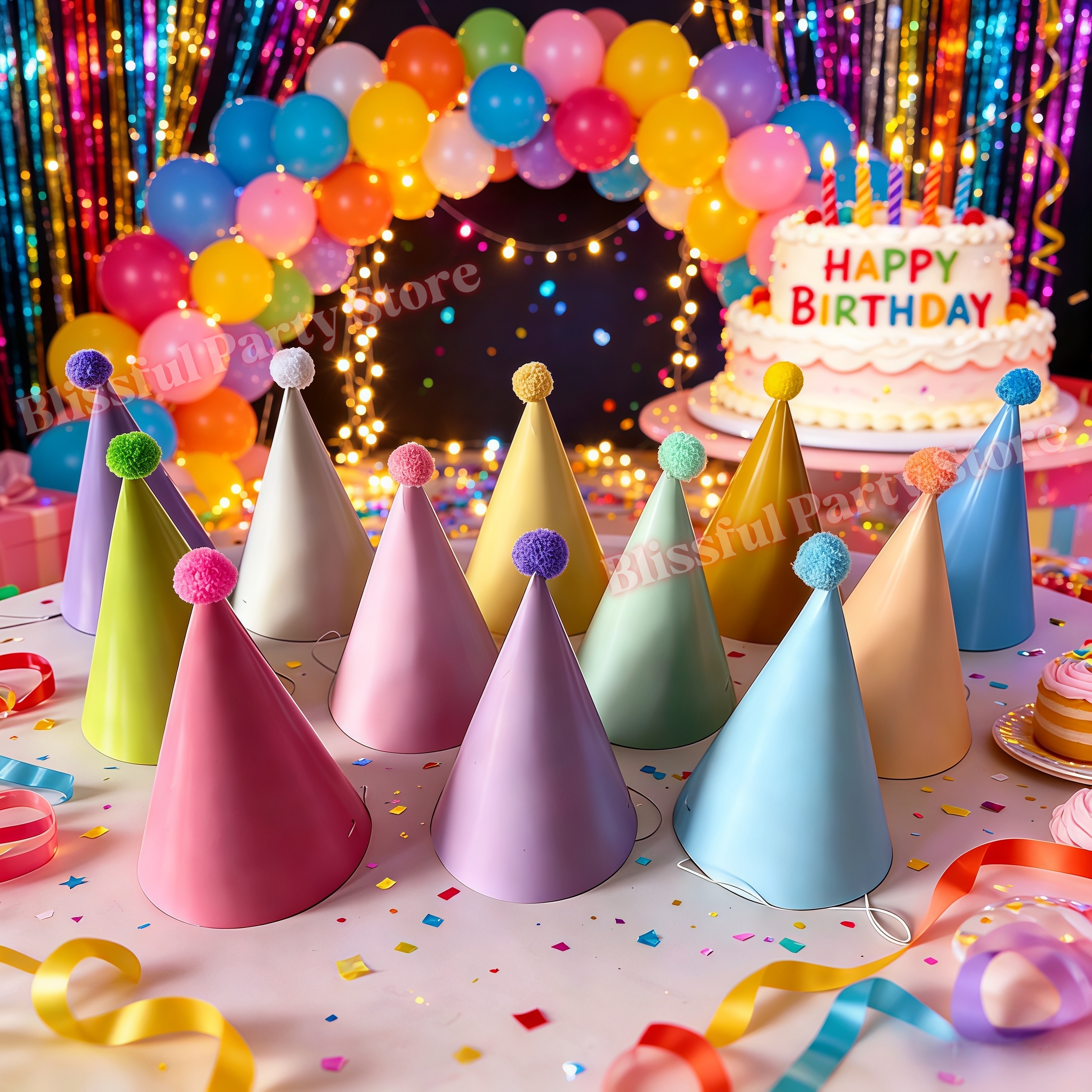 Colorful Birthday Party Hats M - Party Hat Cone ulasan dan harga
