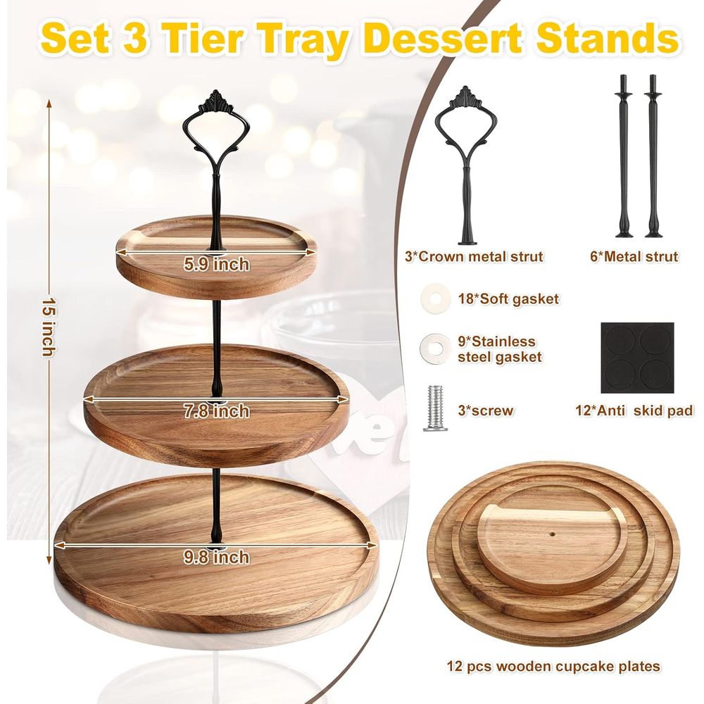 3 Set 3 Tier Wood Cupcake Stan - Cupcake Stand Tier ulasan dan harga