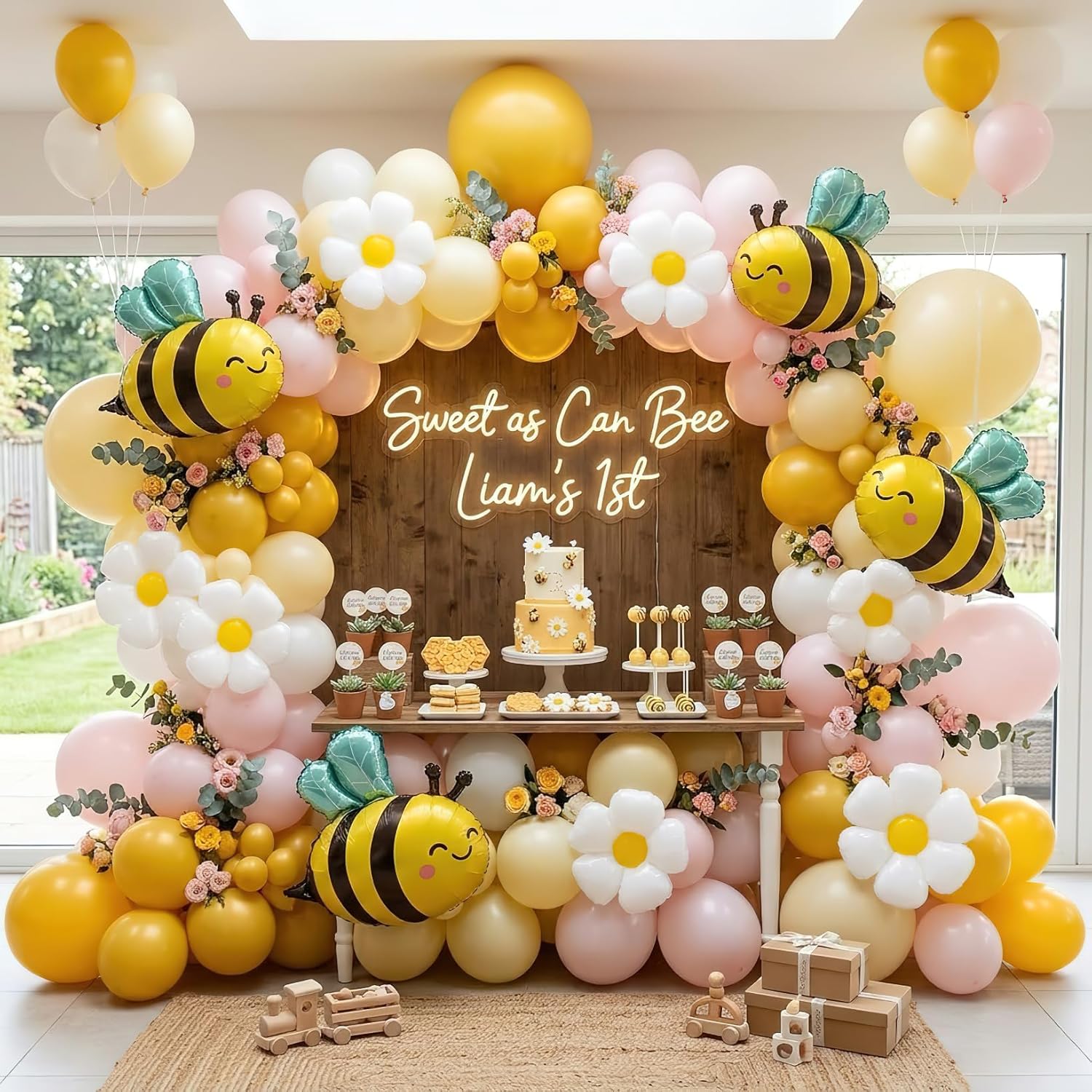 134Pcs Yellow Pink Bee Balloon - Balloon Arch Kit ulasan dan harga