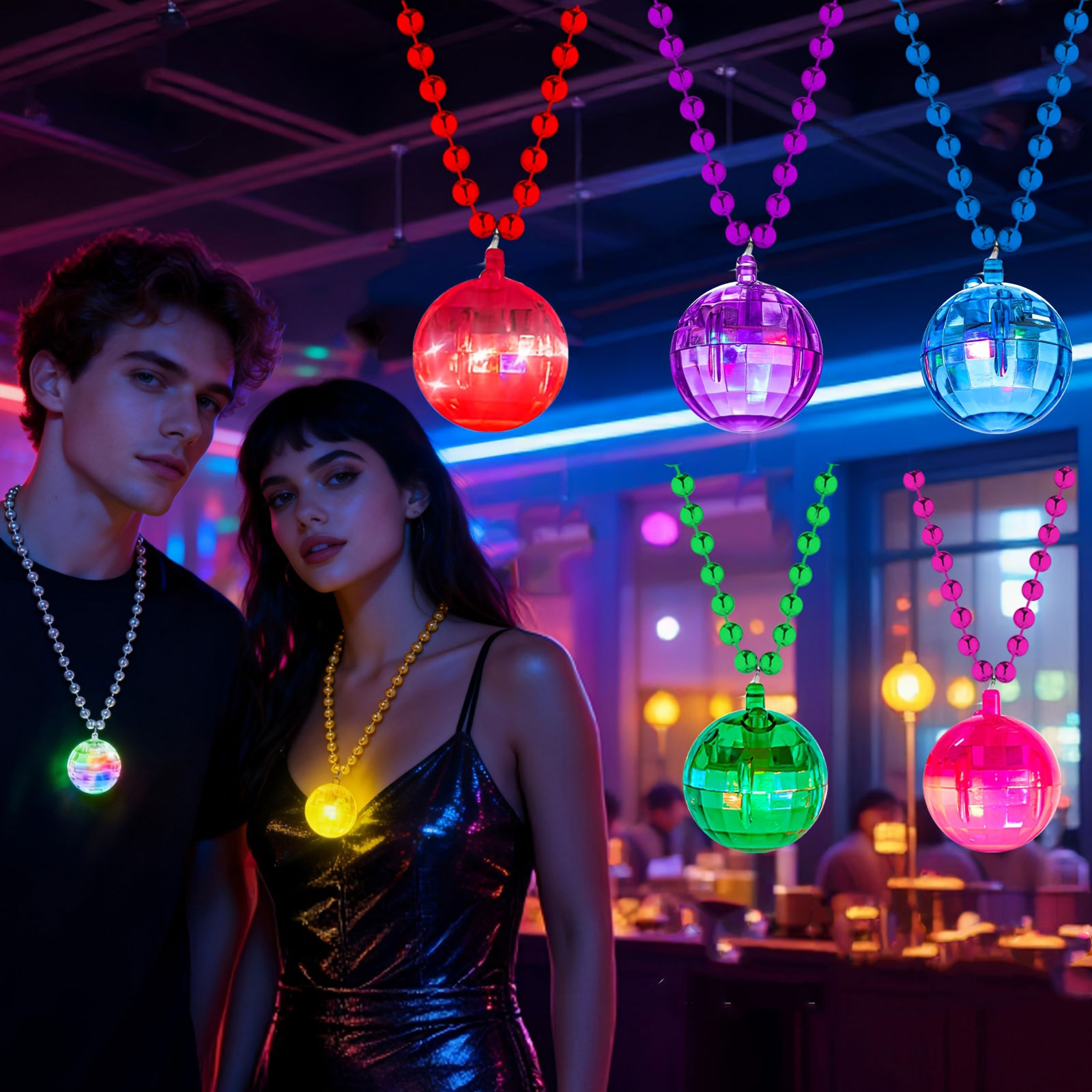 6Pcs LED Disco Ball Necklaces  - Cotton Candy Cone ulasan dan harga