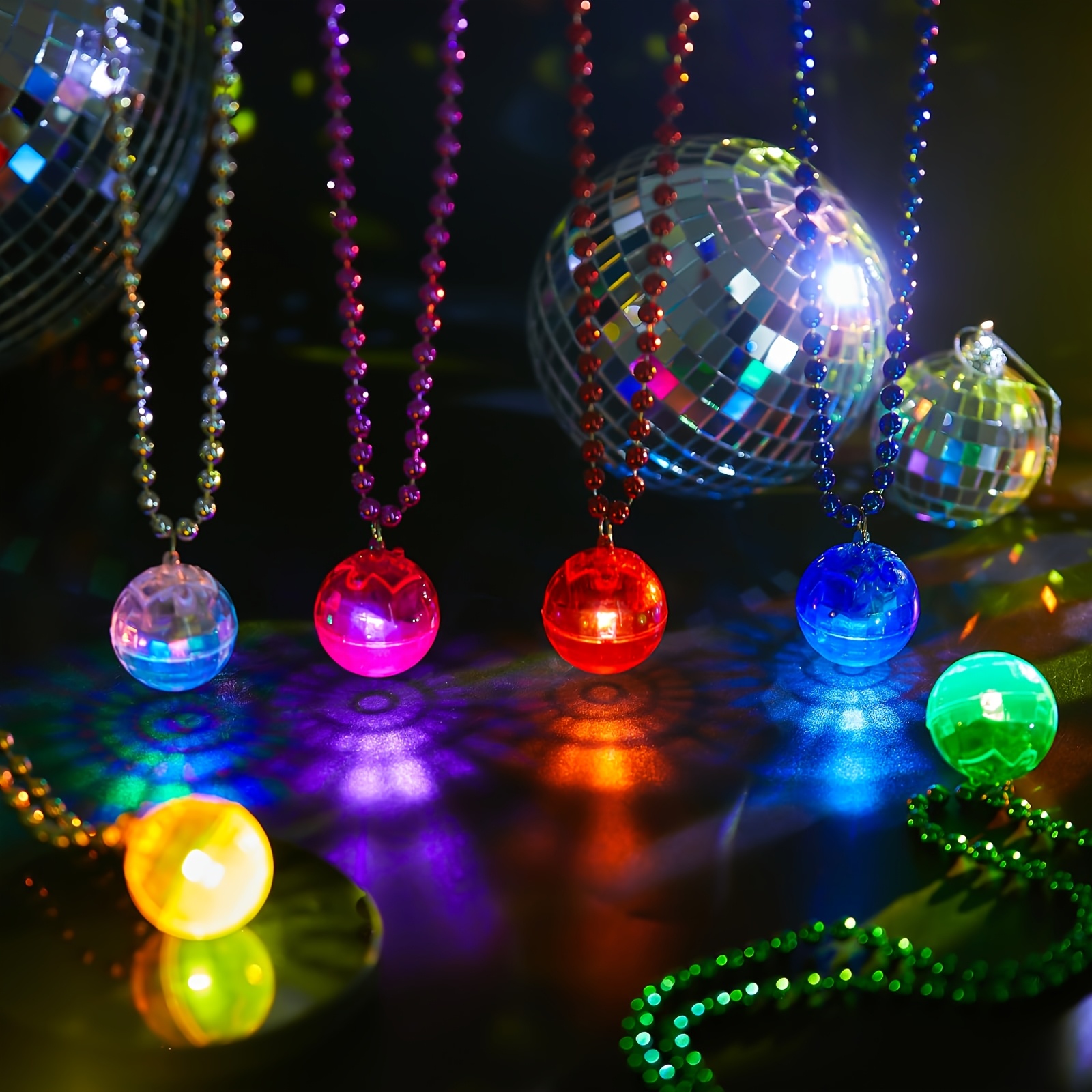 6Pcs LED Disco Ball Necklaces  - Cotton Candy Cone ulasan dan harga