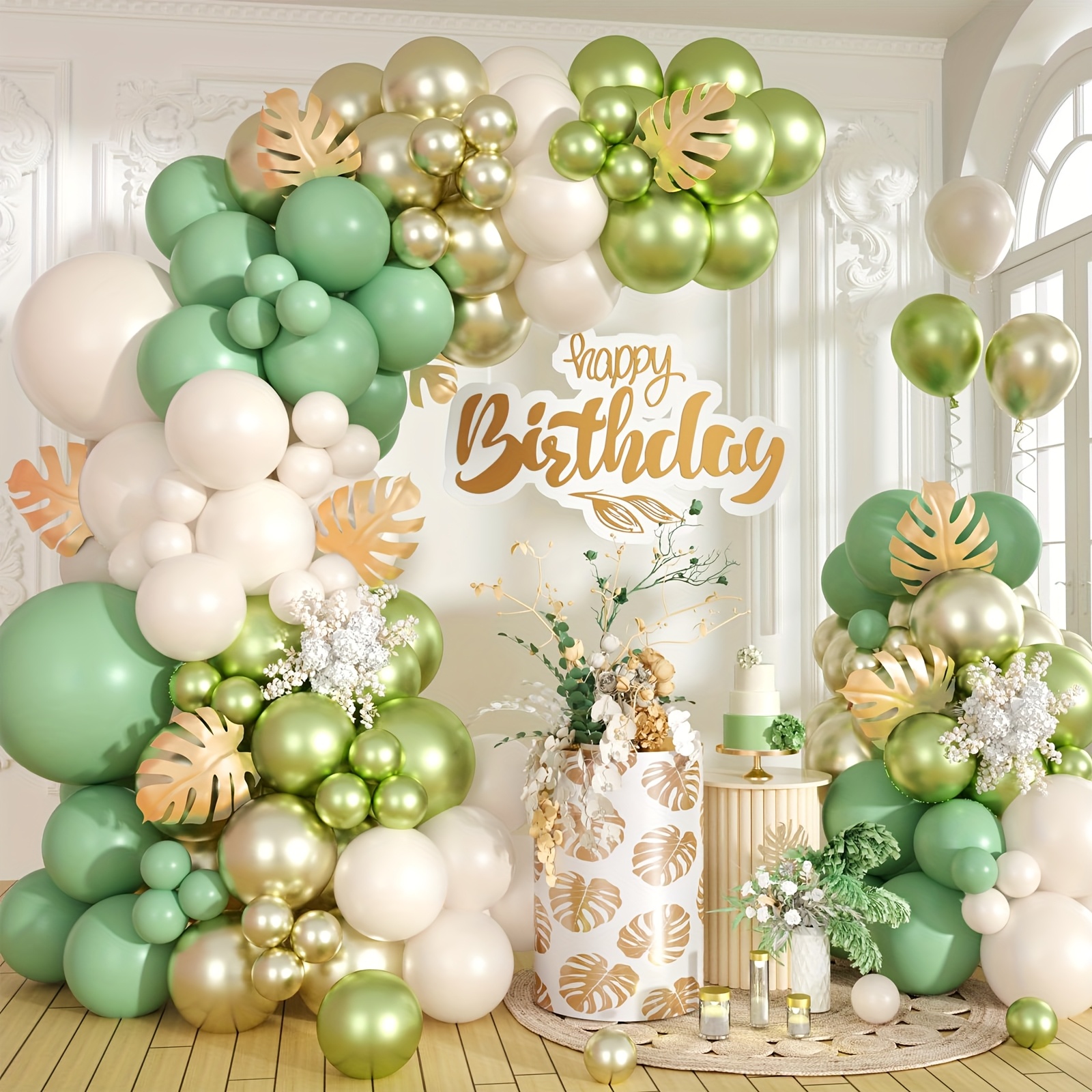 88pcs Sage Green & Golden Ball - Balloon Arch Kit ulasan dan harga
