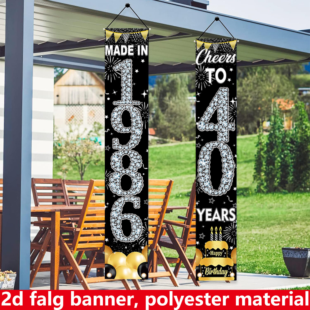 2Pcs 2D Flat 40th Birthday Ban - Party Banner Gold ulasan dan harga