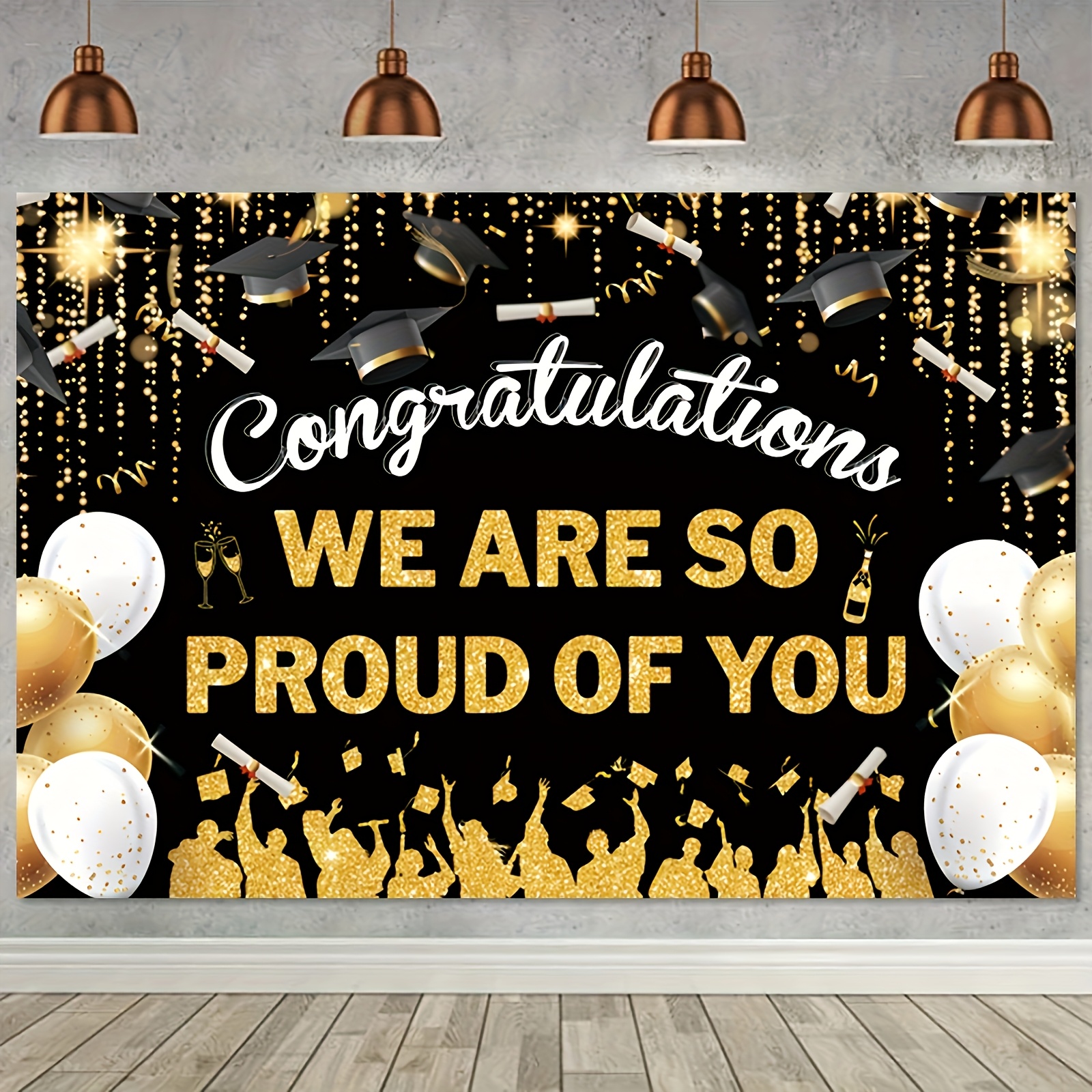 2D FlatGraduation Party Banner - Party Banner Gold ulasan dan harga