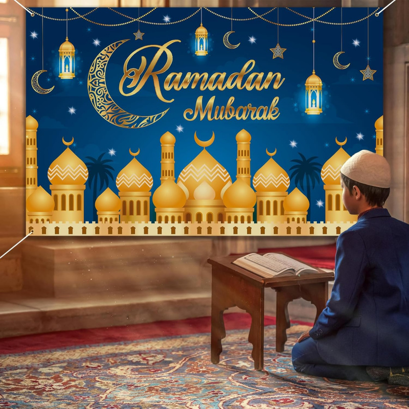 VIKAMA Ramadan Mubarak Blue Go - Party Banner Gold ulasan dan harga