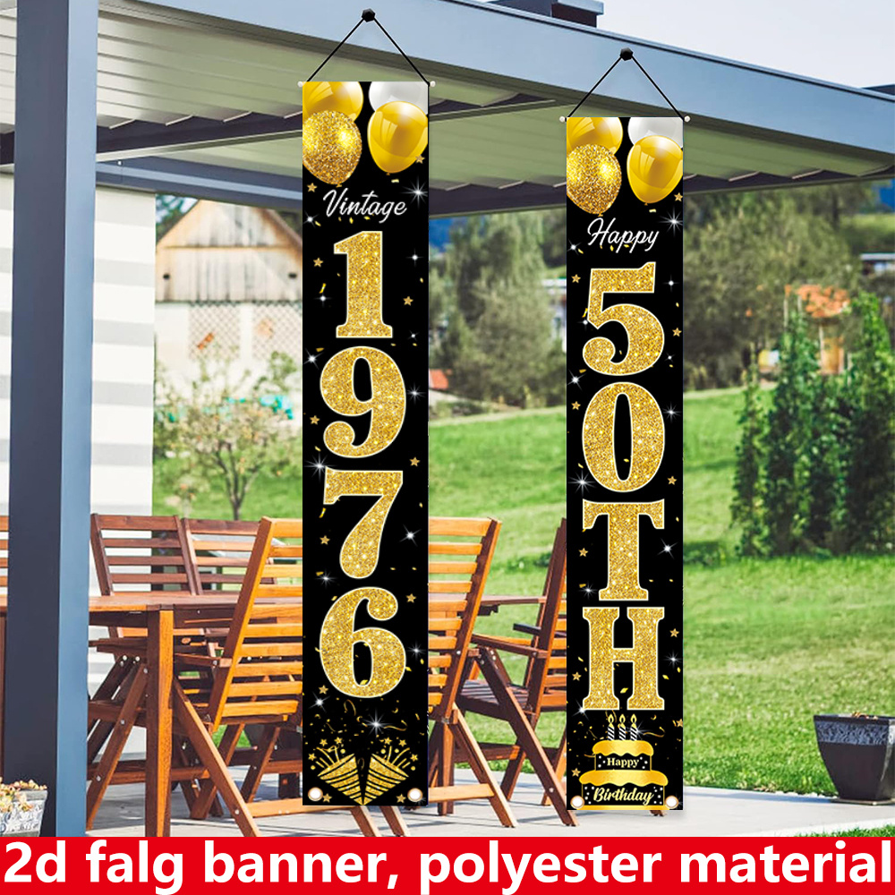2D flat banner, 2pc birthday b - Party Banner Gold ulasan dan harga