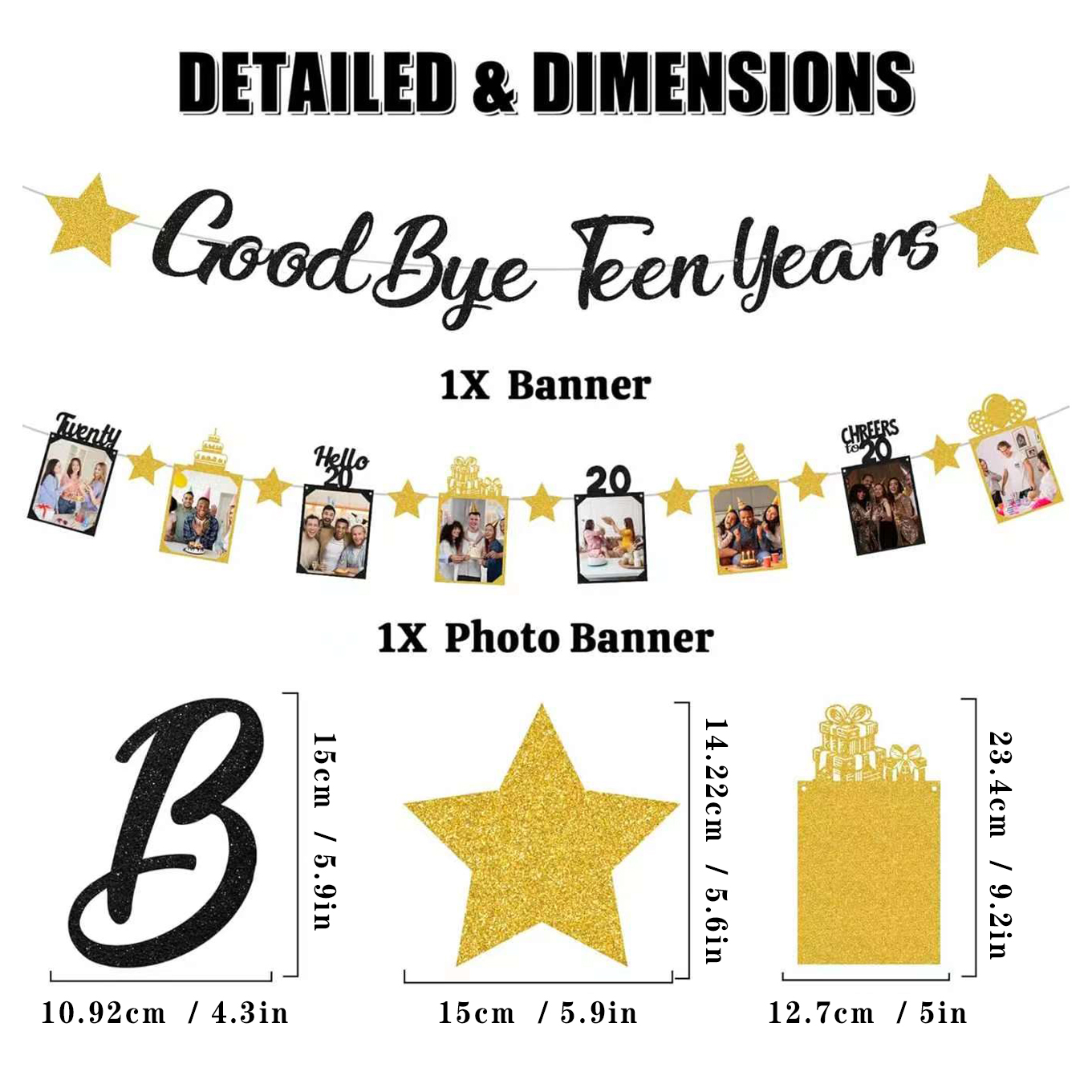 Black Gold Glitter Goodbye Tee - Party Banner Gold ulasan dan harga