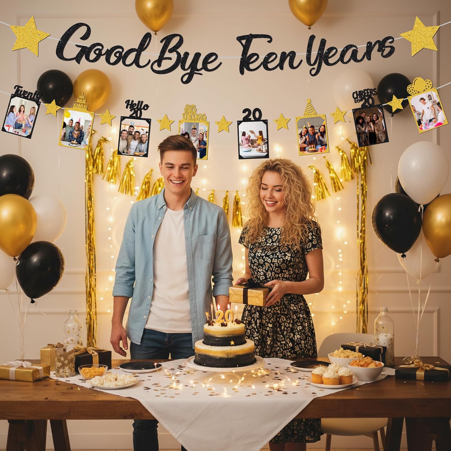 Black Gold Glitter Goodbye Tee - Party Banner Gold ulasan dan harga
